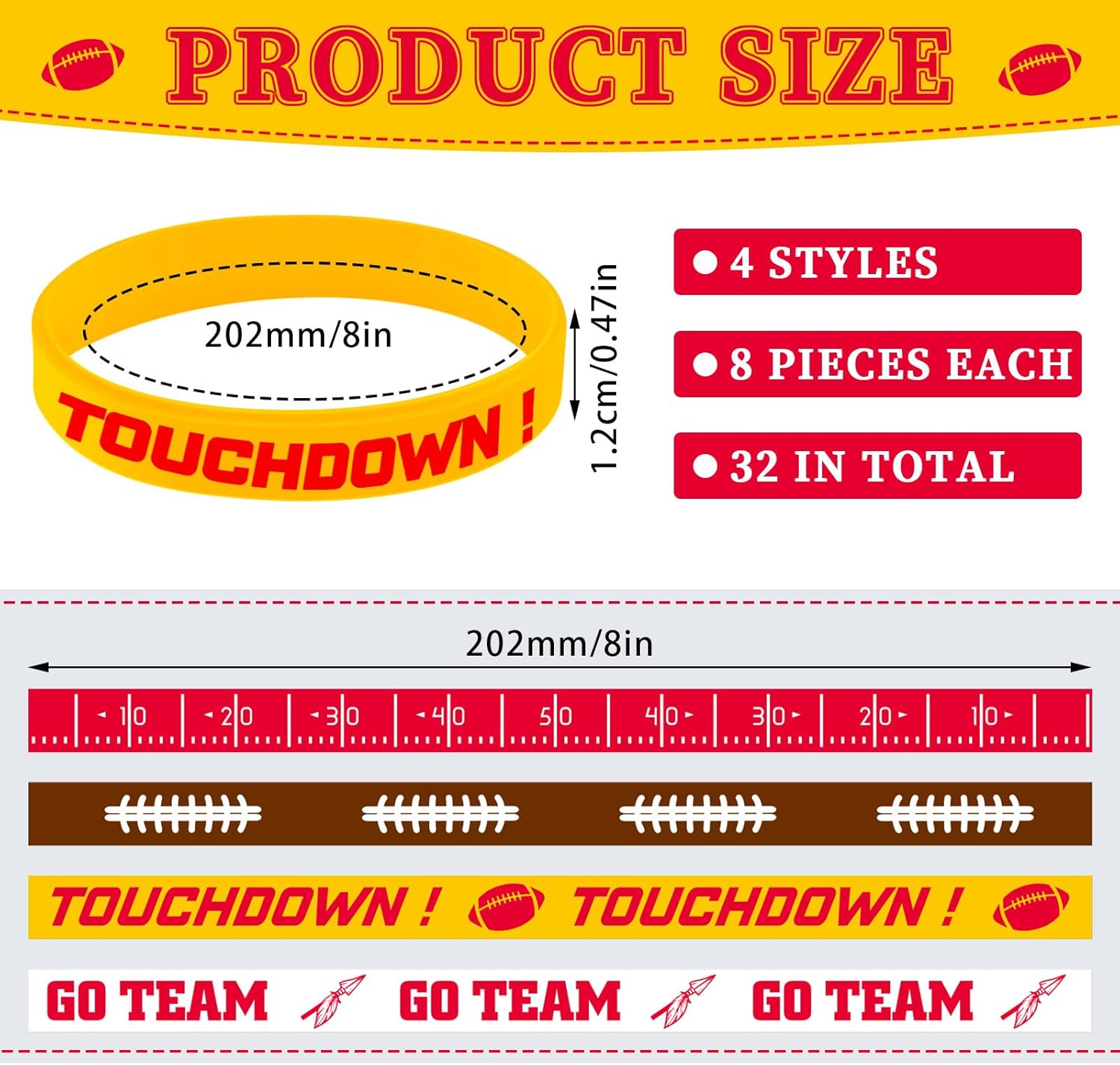 Deekin 32 Pcs Football Wristband Silicone Bracelets Football Party Favor Bracelet Motivational Rubber Bracelets for Men Women Fan Party Favors Sport Theme Birthday Supplies Gifts(Bright) - Image 2
