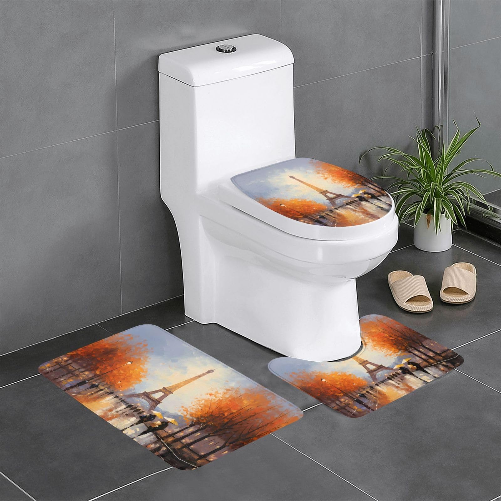 Tapis de bain antidérapants Tour Eiffel lot de 3 pour salle de bain parisienne