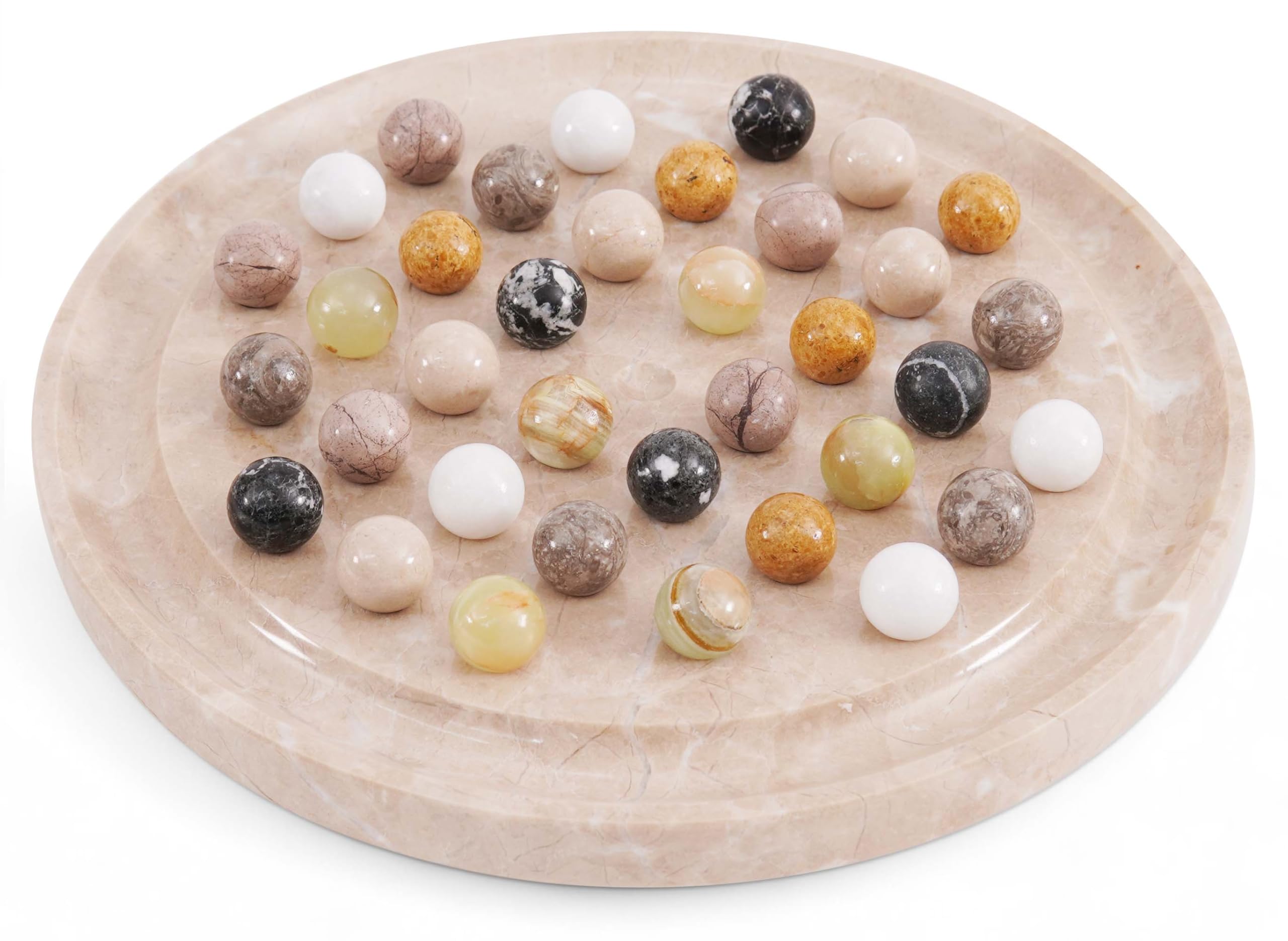 Radicaln Solitario in marmo da 25,4 cm, Verona, fatto a mano, rompicapo, gioco di puzzle per adulti, ideale per tavolino da caffè, gioco solitario con 42 palline di marmo e tavola familiare