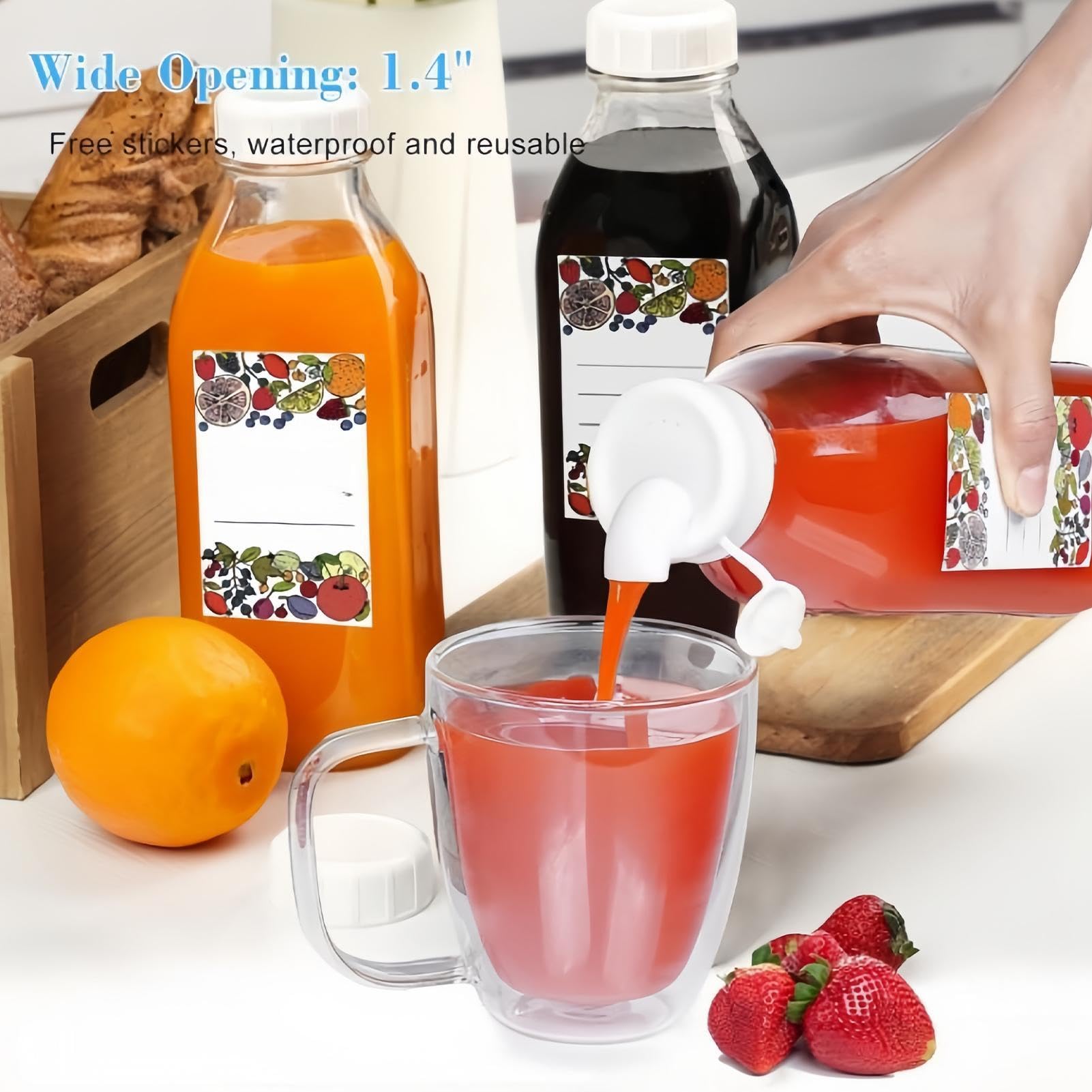 Glasflaschen Für Saft 1 Liter Wiederverwendbare Luftdichte Trinkflasche Mit | Auslaufsicherer Trinkbecher Für Wasser, Milch, Saft, Kühlschrank, Küche, Kochen, Reisen Und