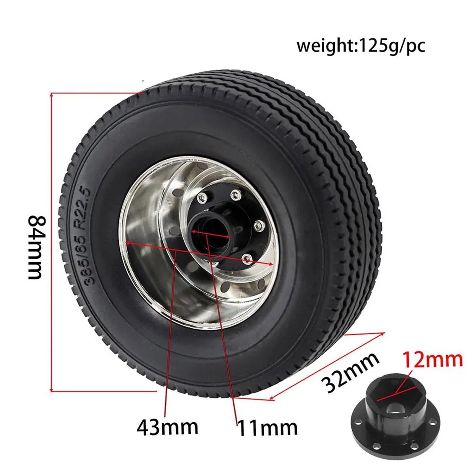 Für Tamiya 1/14 Metallfelgen-Reifen-Set Upgrade-Teile RC Truck Für Universal-Modellautos Modifikation Ersatzteile RC-Teile