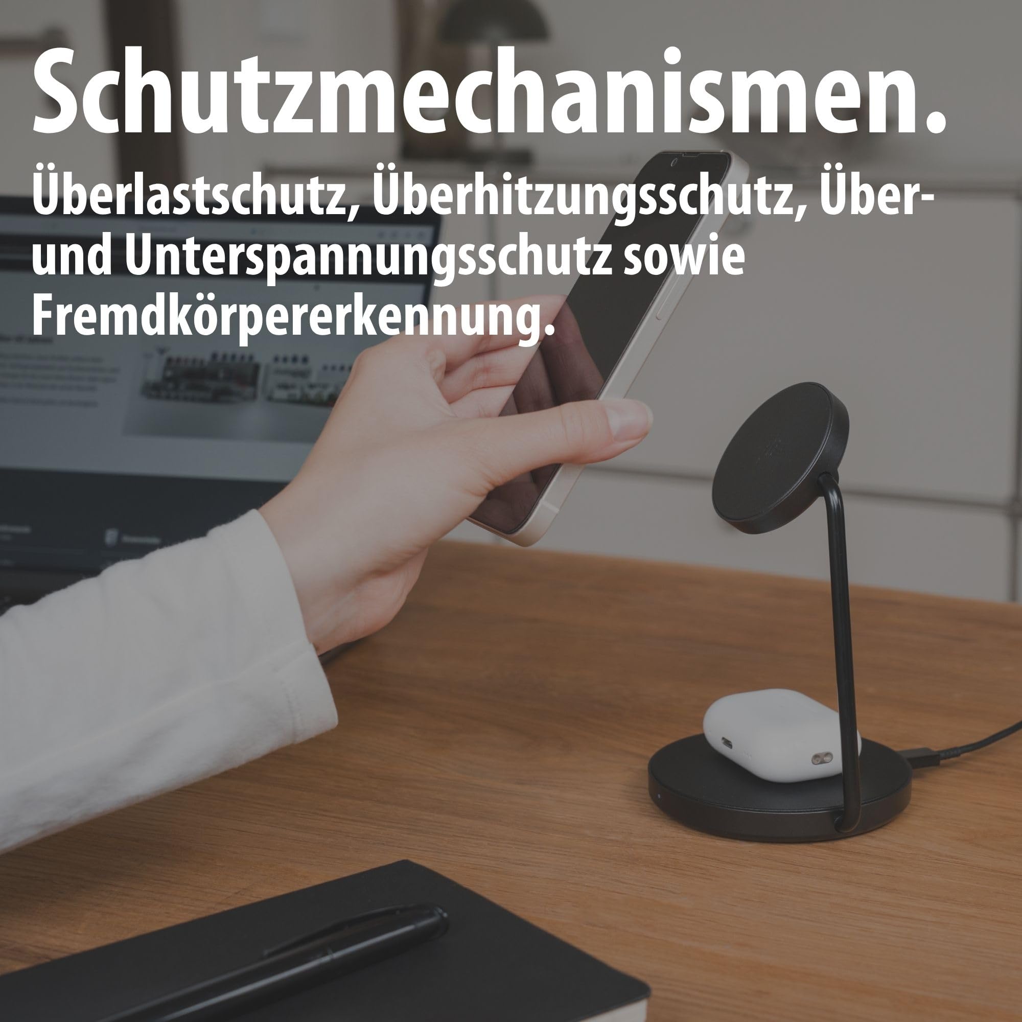 Brennenstuhl 2 in 1 Ladestation (magnetisches Ladepad 15W für Smartphones mit Qi2, Qi2-kompatibel, kompatibel mit MagSafe, 5W Wireless Charger für Kopfhörer)