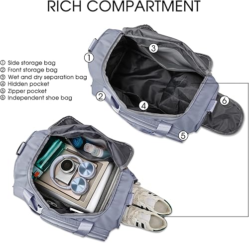 Miniatura 3 de Bolsa de viaje plegable grande con compartimento para zapatos, bolsa deportiva de gimnasio con bolsillo húmedo, bolsas de hospital de mano para