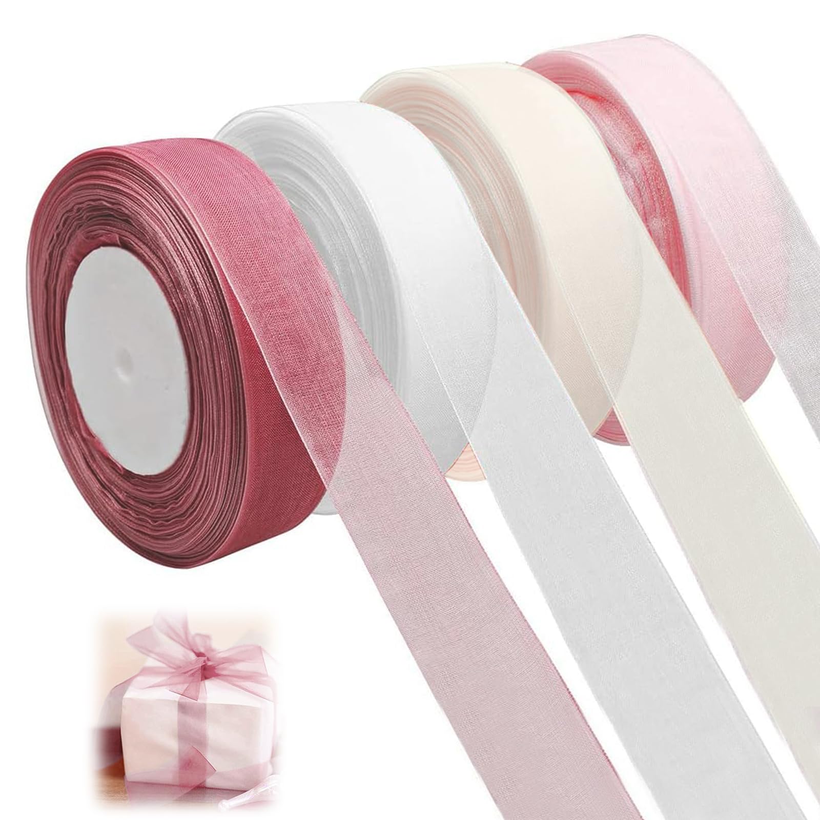 Rouleaux de ruban en organza de 25 mm Ruban en mousseline transparente 45 m par rouleau Rubans de couleur pour emballage cadeau, invitations de mariage, bouquet de mariée-10 (50 mètres), taille uniq Rouleaux de ruban en organza de 25 mm Ruban en mousseline transparente 45 m par rouleau Rubans de couleur pour emballage cadeau, invitations de mariage, bouquet de mariée-10 (50 mètres), taille uniq