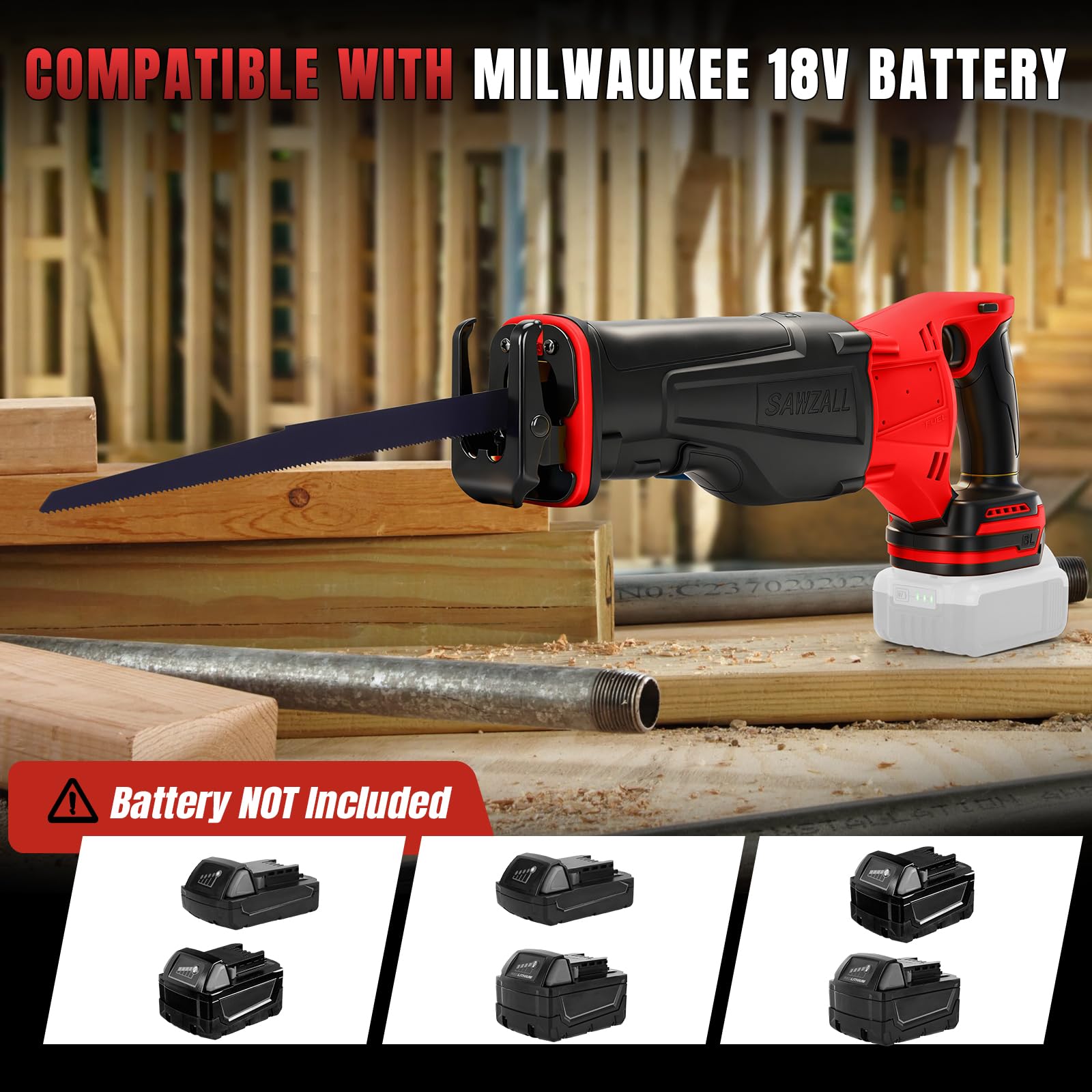 WingFly Sierra sable inalámbrica para Milwaukee M18 batería, Sierra Alternativa profesional con 4 hojas, 3500 rpm, Sierra Recíproca Eléctrica con Velocidad Variable
