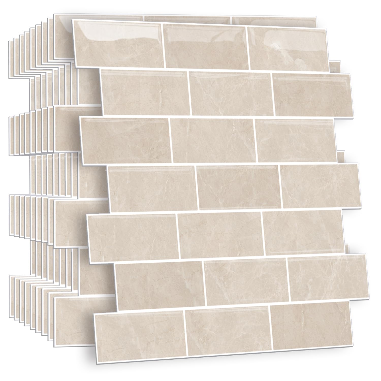 HPNIUB 10Pcs Beige Marble Tile Stickers Glossy Peel Stick Kitchen Splashback โ image 1