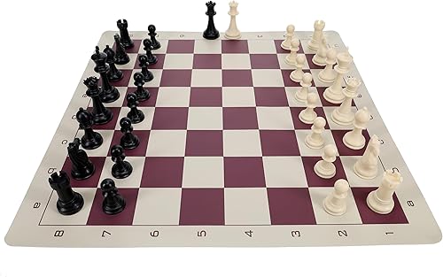 Miniatura 4 de WE Games Juego de ajedrez para torneos con piezas de ajedrez de plástico y tablero de ajedrez de vinilo azul enrollable de 19.75 pulgadas, juego