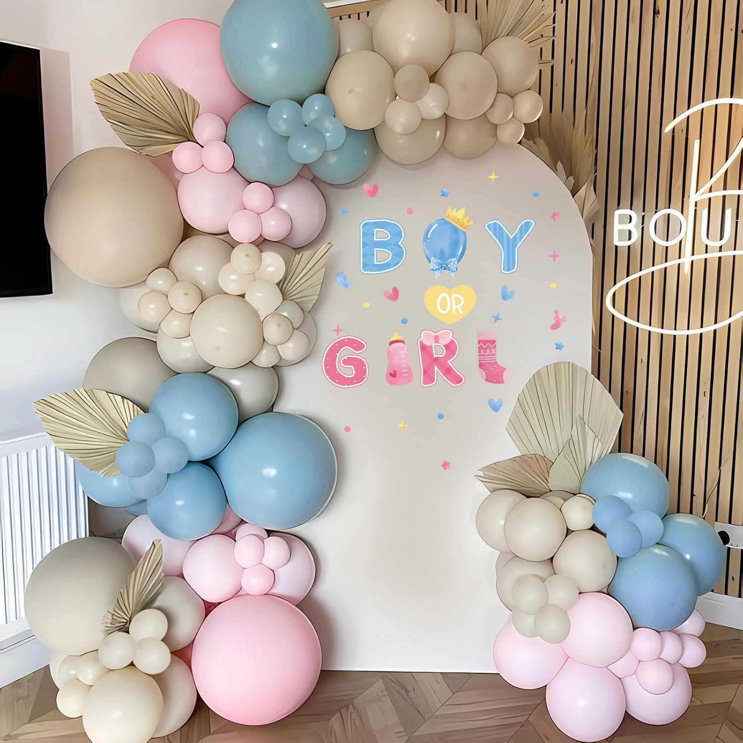 TOARTi Boy or Girl Gender Reveal Decal Baby Shower Wall Stickers Gender Reveal Party Decoration Girl or Boy Wall Decal for Balloon Arch Backdrop Pregnancy Party Supplies - Image 3