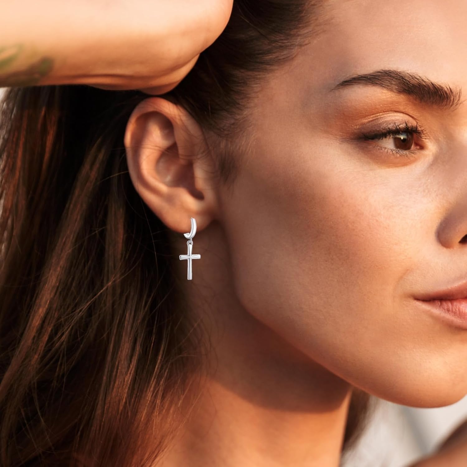Sterling Silver Cross Earrings, Hypoallergenic Dangle Cross Hoop Stud Earrings for Women Men - Image 5