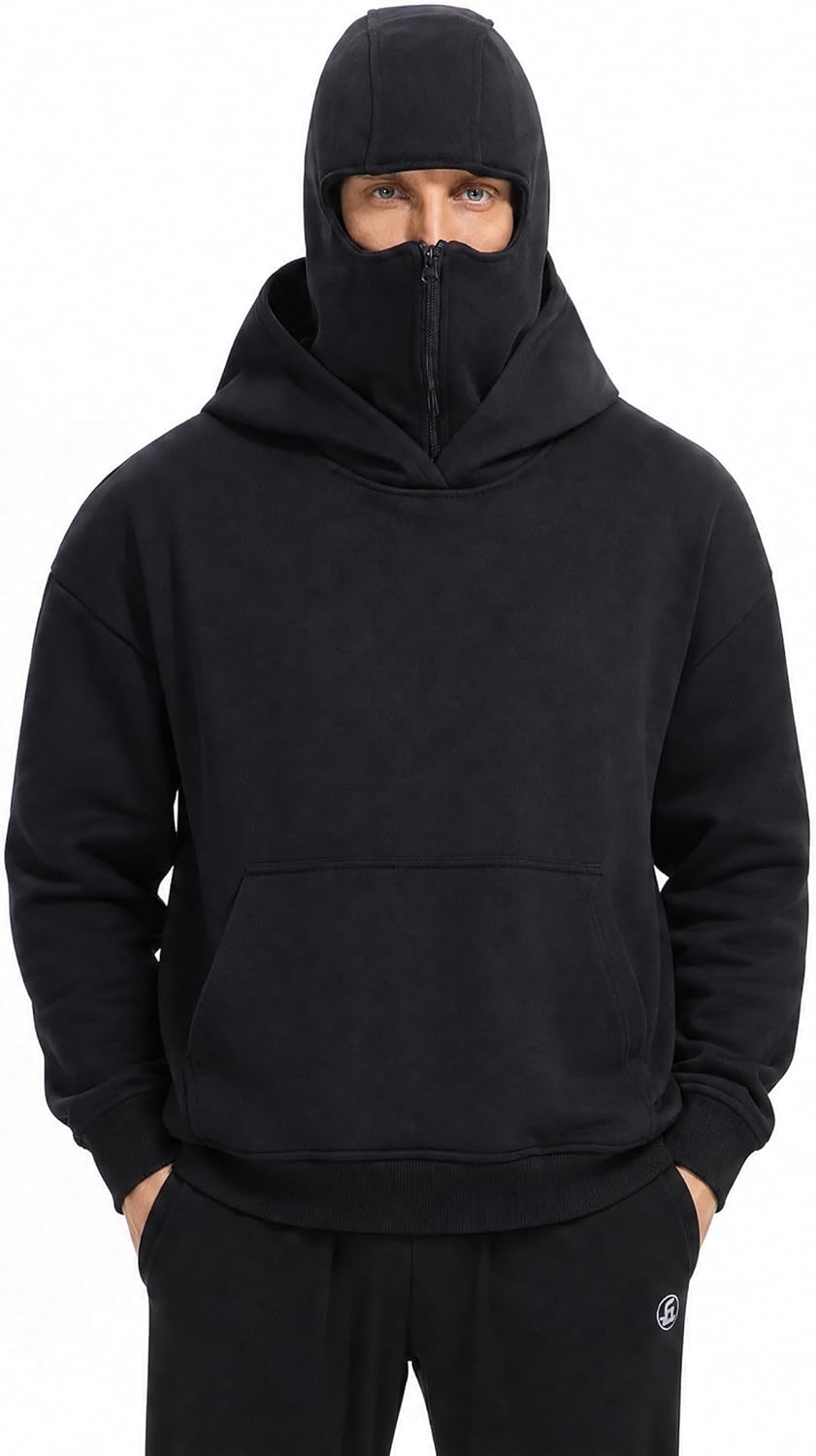 Men's Balaclava Hoodie | Winter Double Layer Hooded Sweatshirt with zipper, Fleece-Lined Y2K Hoodie