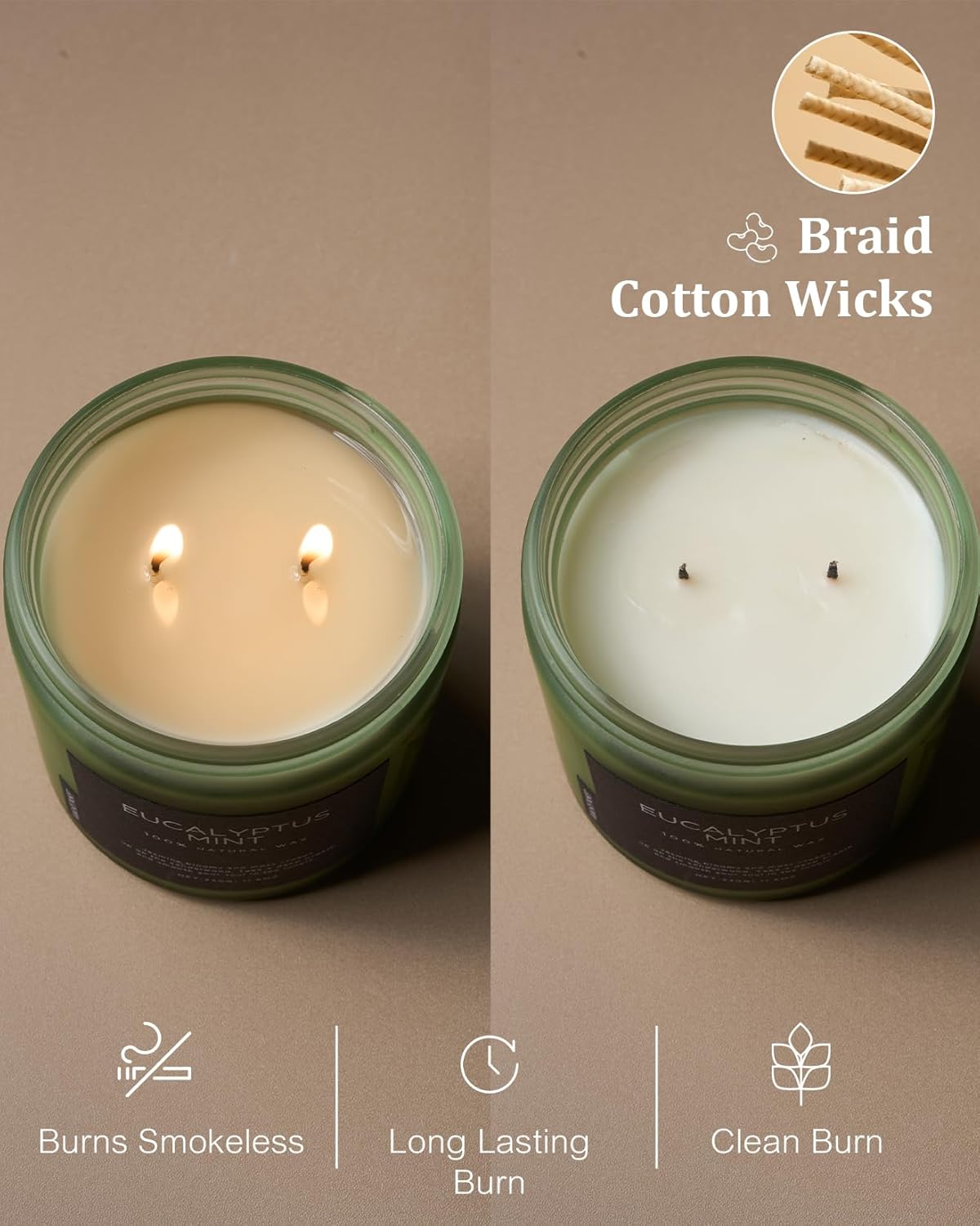 M&SENSE Eucalyptus & Mint Soy Candles for Home Scented, 11.6oz 70 Hour Burn Aromatherapy Candle Gift for Stress Relief, Meditation, Yoga, Relaxing SPA, Reusable Jar for Men and Women - Image 5