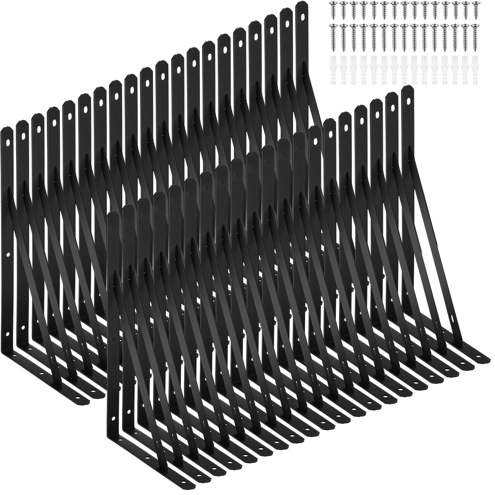 Nuogo 40 Pack Heavy Duty Shelf Brackets Bulk Metal Floating Shelving Support Wall Mounted 90 Degree Triangle Corner L Brackets for Garage with
