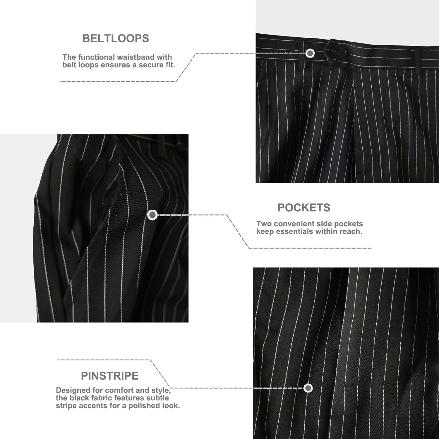Mens Dance Pants Pinstripe Straight Latin Pant Professional Dance Trousers for Jazz Rumba Tango - Image 2