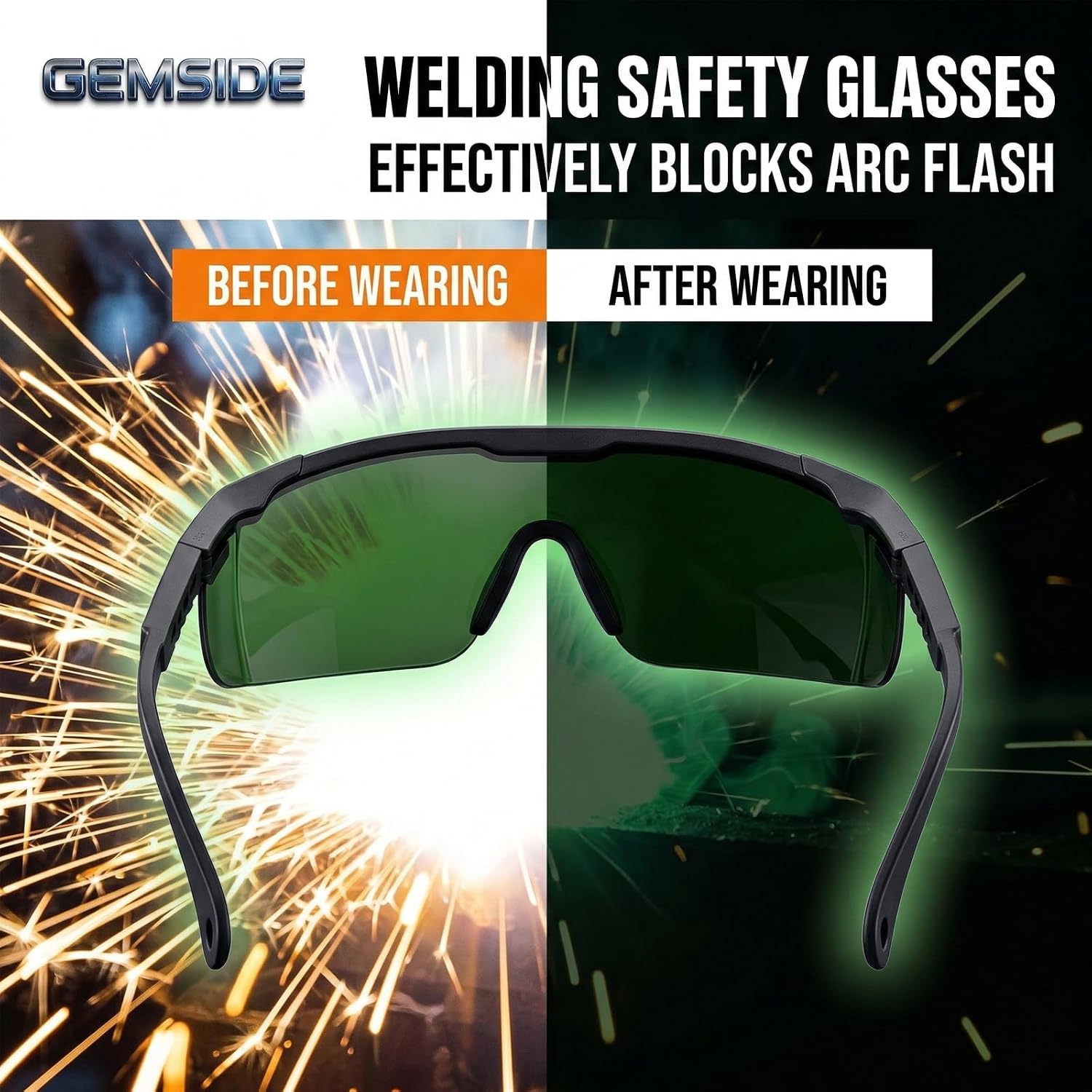 Welding Safety Glasses Welding Goggles, Shade 5 Pro Dark Green Tinted Lenses, Wraparound Anti-Impact Eye Shield, UV Protection Anti-Scratch Glasses for Plasma Torch Cutting Soldering Brazing Work