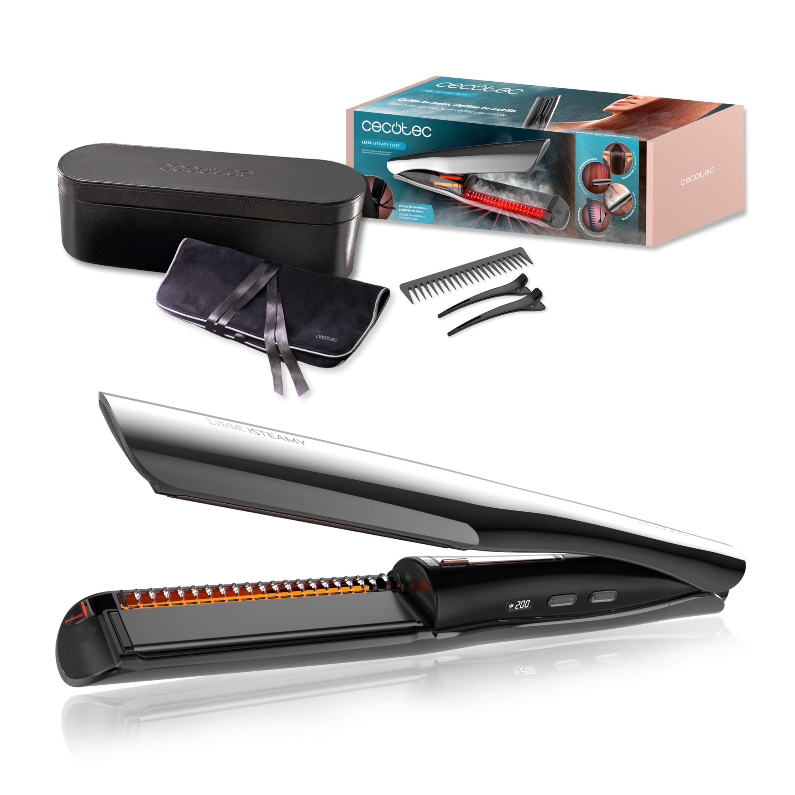 Cecotec Piastra per Capelli con Vapore e Infrarossi Lisse iSteamy Elite. Stiratura Perfetta senza Danni, Idratazione Profonda, Finitura Brillante, Rivestimento Ceramico Cheratina, Temp. Regolabile