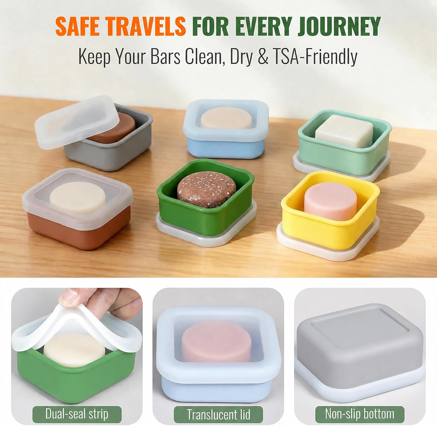 AIMAIAIMAI Small Travel Soap Case, Silicone Shampoo Bar Travel Case, Brown