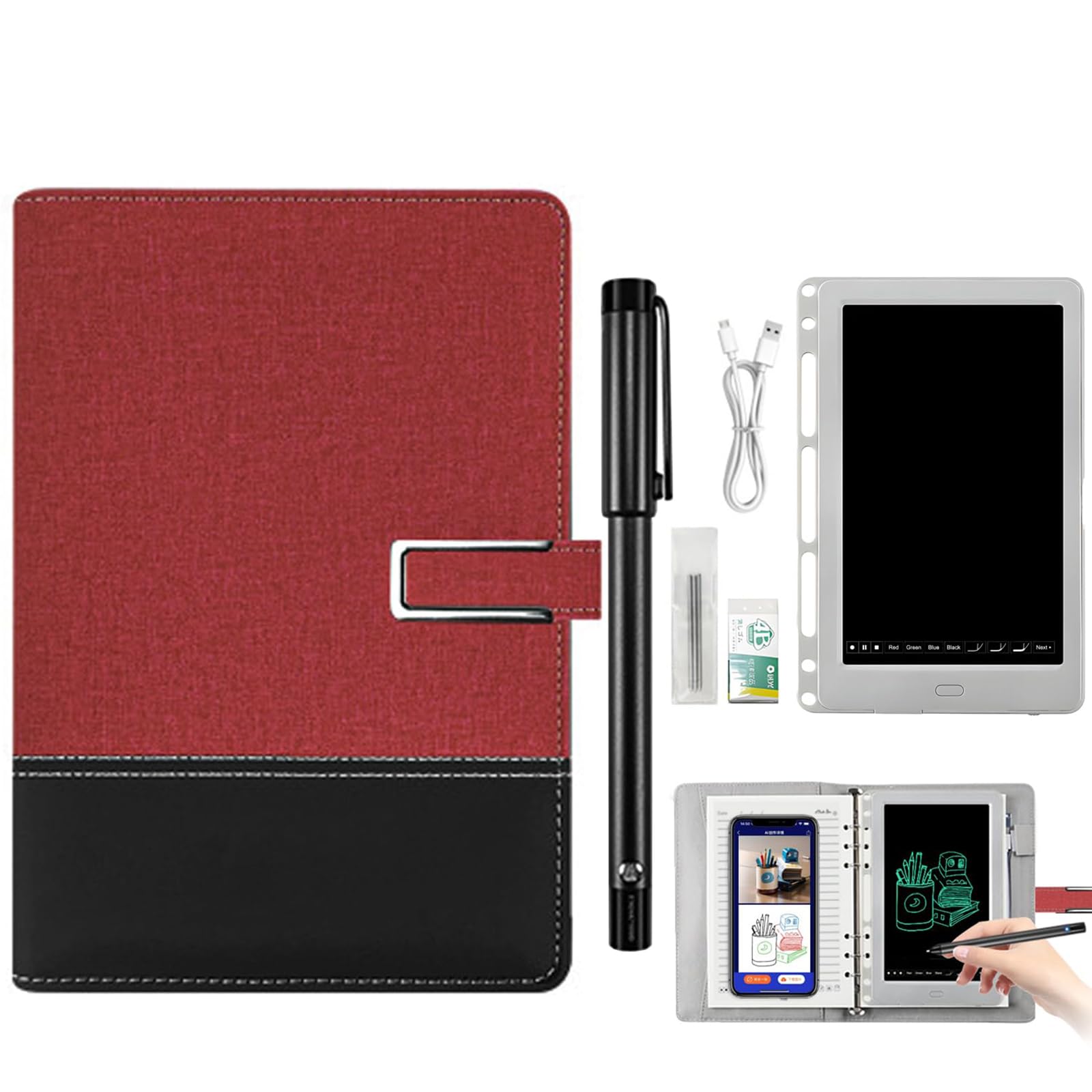 Cuaderno de bocetos digital A5 con tablero de escritura inteligente y hojas borrables para notas