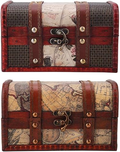Miniatura 9 de ZJchao Cajas vintage, caja de madera para almacenamiento de joyas, caja de almacenamiento hecha a mano, caja de almacenamiento del cofre del tesoro,