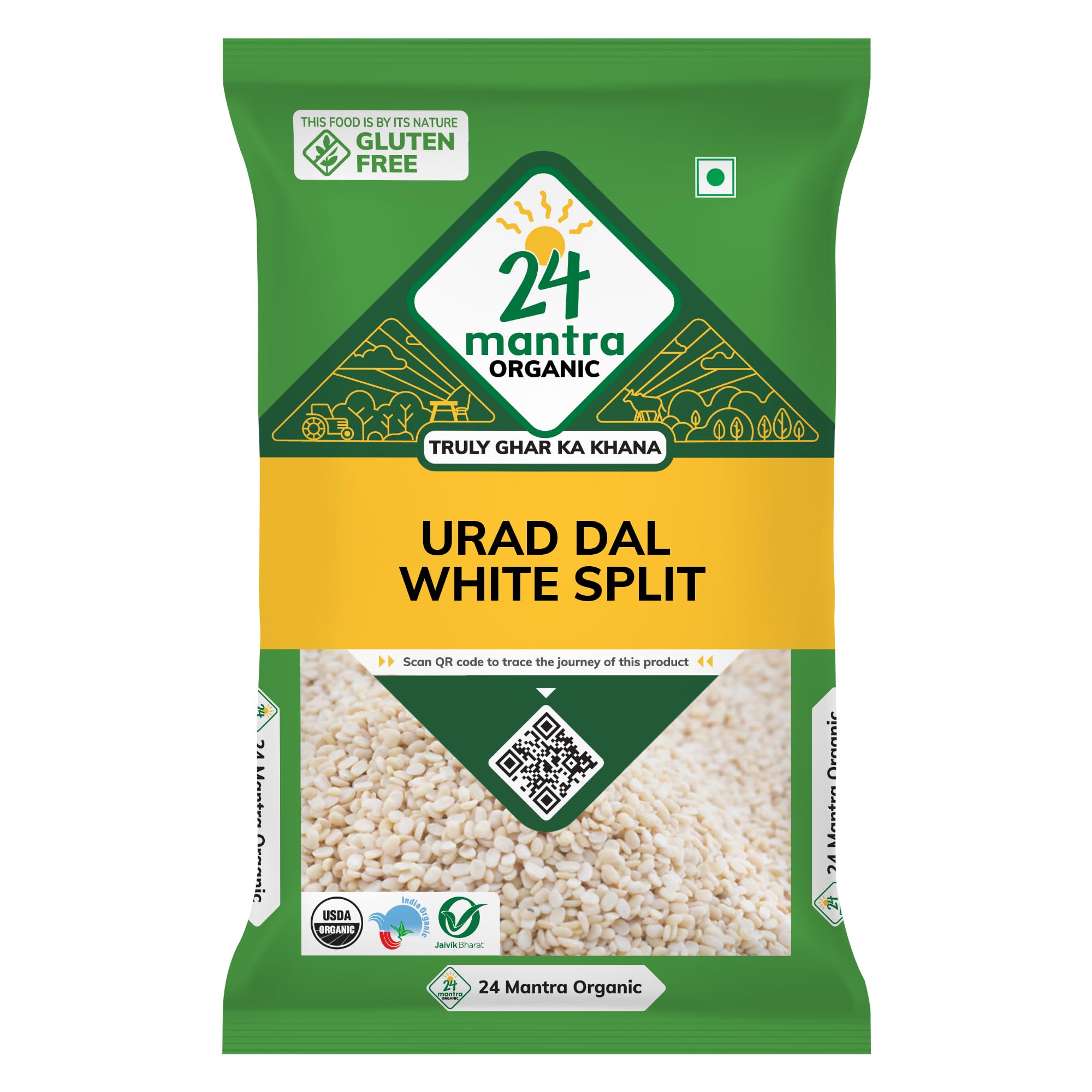 24 Mantra Organic Unpolished Urad Dal White Split/Minapa Pappu/Mash Ki Dal - 500gms | 100% Organic | Chemical Free & Pesticides Free | Tastier & Rich Flavour