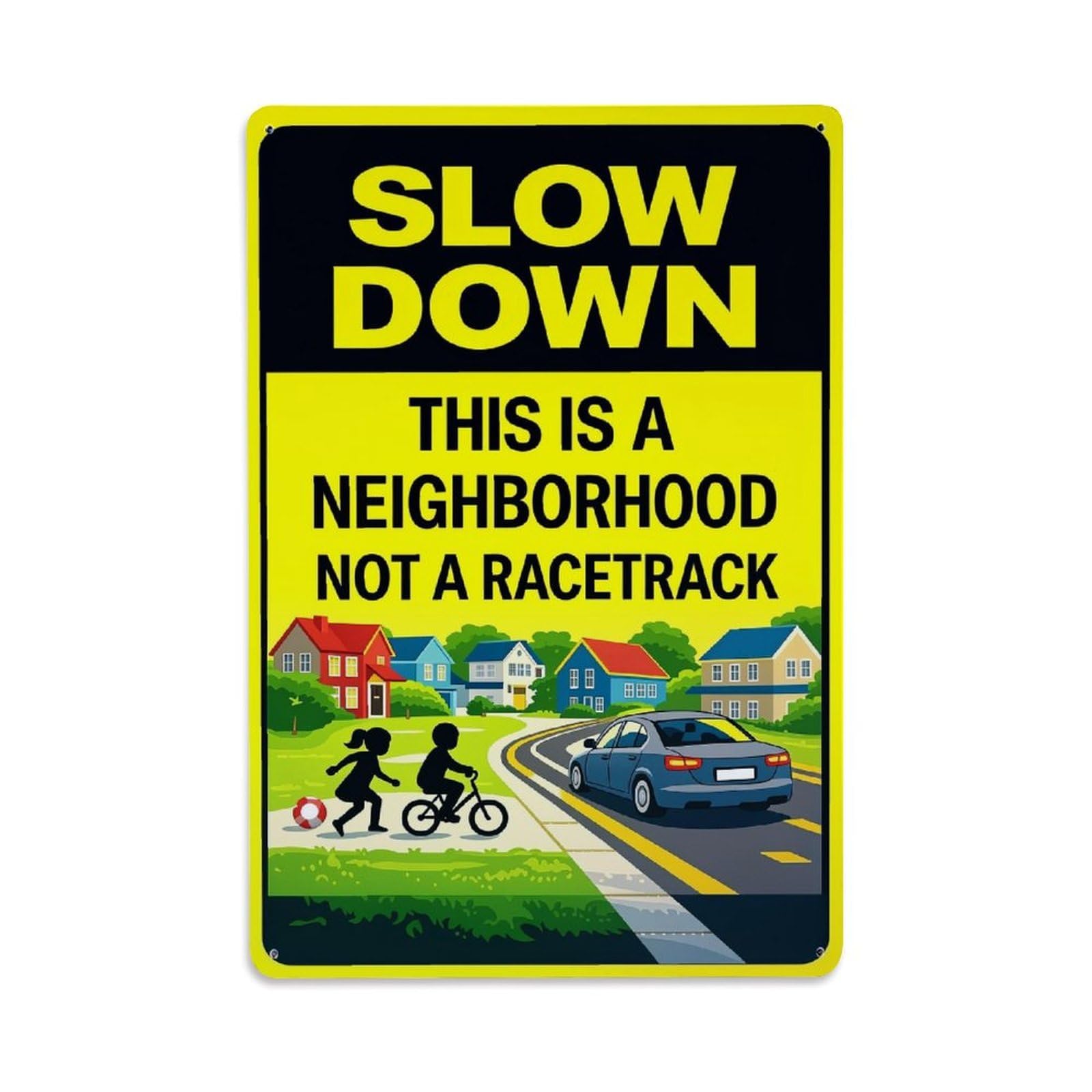 Jdfenggu Vintage Slow Down Neighborhood Safety Sign Retro Metal Tin Sign, Decor Art Poster For Bar, Home, Man Cave, Kitchen, Laundry Room Gift 8X12inch