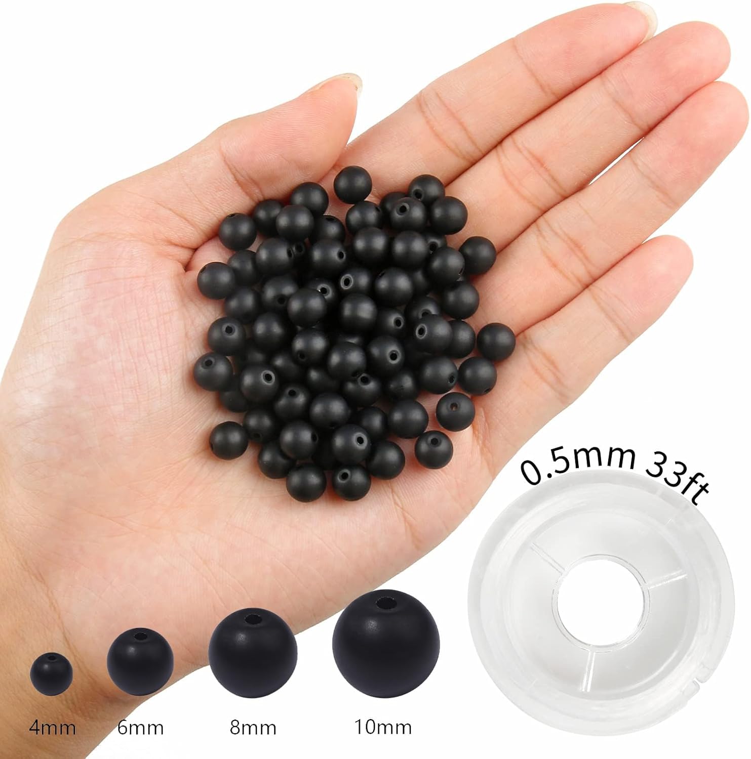 100Pcs 10mm Matte Black Onyx Agate Beads for Jewelry Making, Natural Round Loose Gemstone Stone Bead for Necklace Bracelets, Crafts for Adults with Crystal Stretch Cord - Image 2