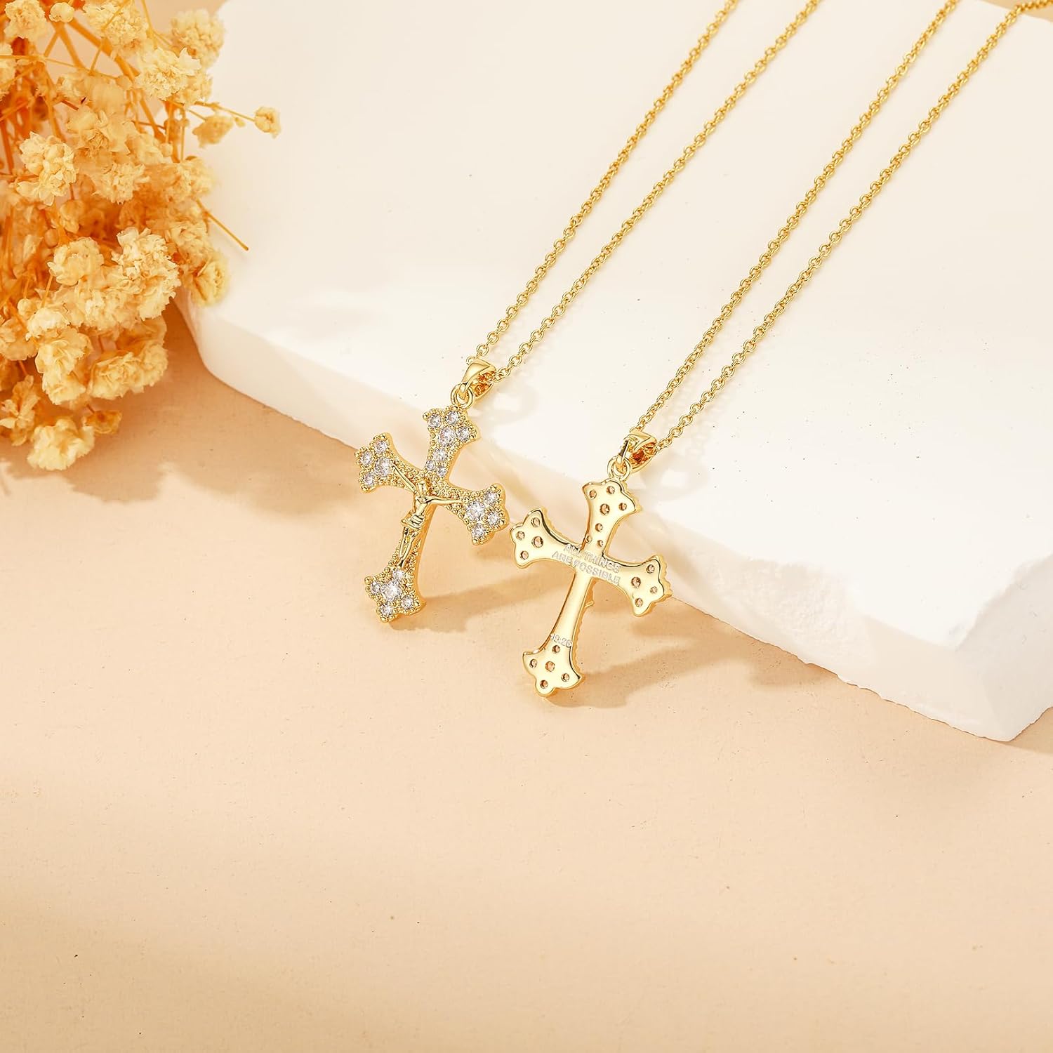 Easter Basket Stuffers - Cross Necklace for Women 18K Gold Silver Plated Jesus Cross Pendant Jewelry Birthday Gifts for Women Girls 16+3 Inches - Image 4