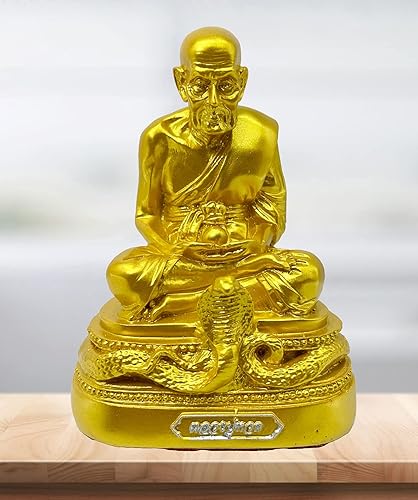 Miniatura 7 de BUDDHO Luang Pu Thuad Estatua de Buda dorada de 5 pulgadas de alto. Estatua budista tailandesa de San Buda tailandés, decoración del hogar, pequeño