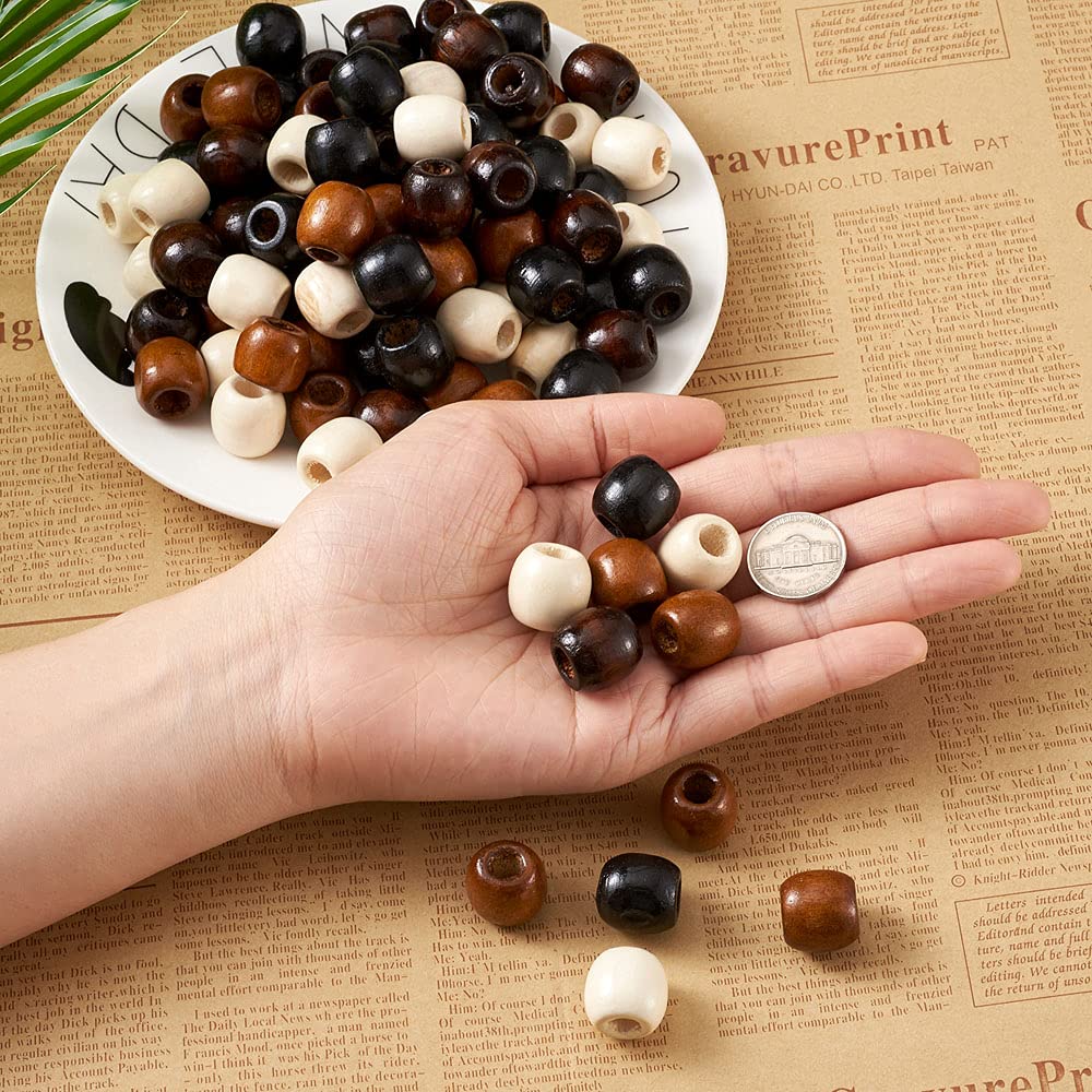 Craftdady 200 stuks Europese spacerkralen met groot gat, 4 kleuren, houten kralen, ovale houten kralen voor dreadlock, vlechten, macramé, rozenkrans, sieraden, knutselen, gat van 8 mm