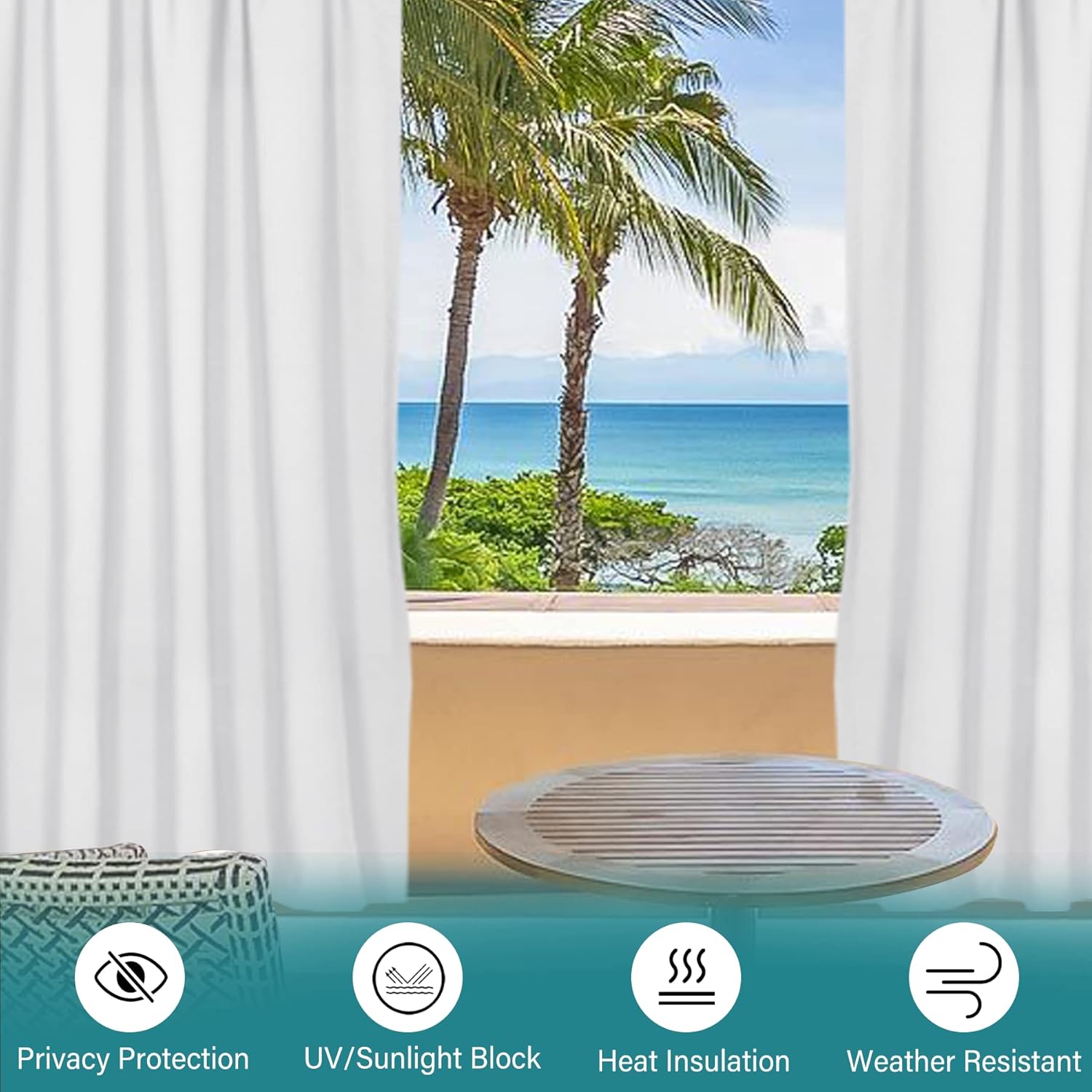 Fcosie Outdoor Canvas Curtains for Patio Waterproof, 52" W x 102" L, Rustproof Grommet Top Curtains for Gazebo/Pavilion/Porch/Yard/Cabin, Privacy Drapery Panels Sun Blocking Drapes (White, 1 Panel)