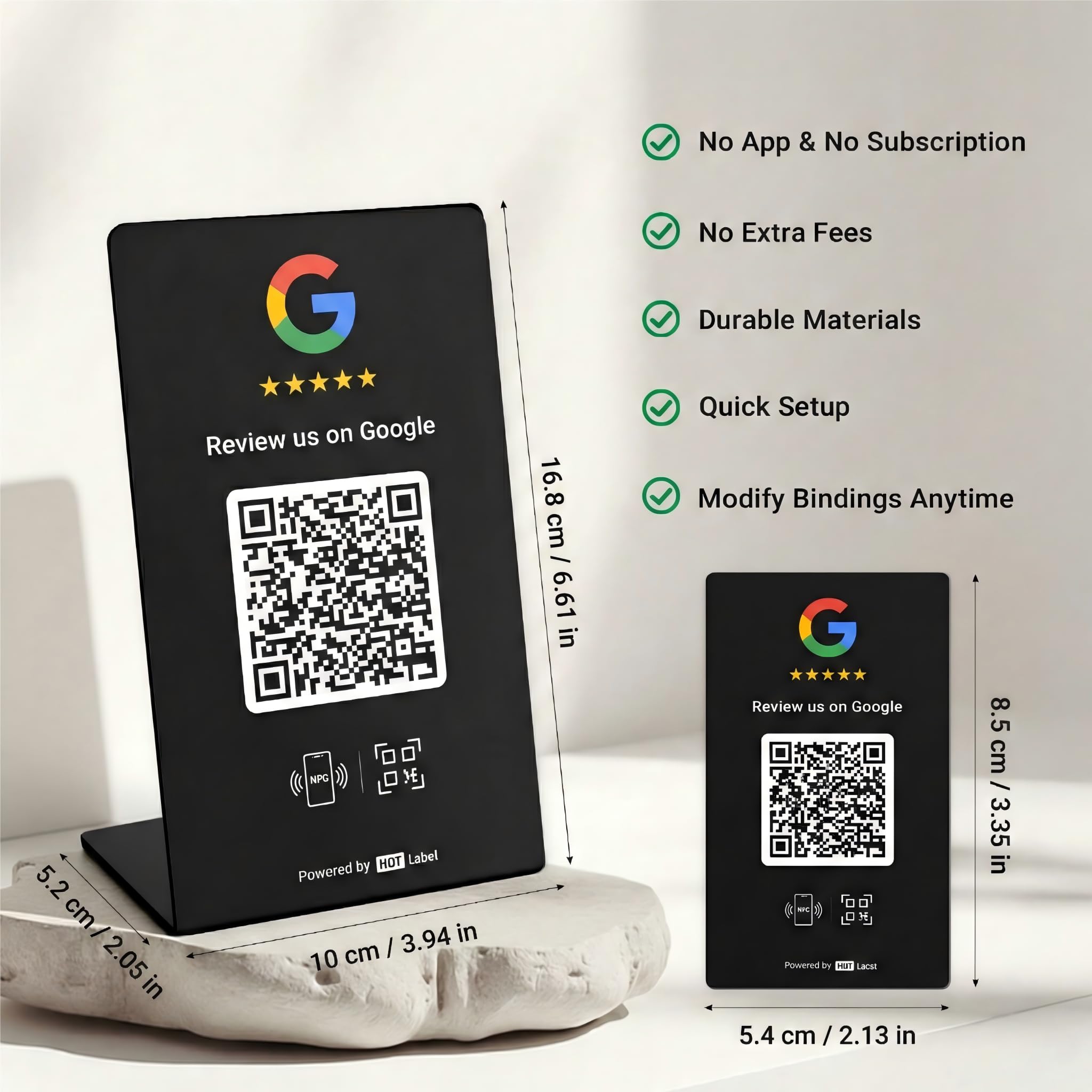HotLabel Google Review Stand 1 pack + carte Google Review Tap en bonus – Noir – NFC Tap & QR Code – Prend en charge 2 différents magasins ou Same – Pas d'application/souscription