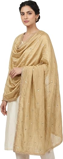 Drape Essence Women's Golden Sequins Butti Dupatta | Soft Chinon Dupatta For Women | Full 2.5 Mtr Length Dupatta | Ideal f...