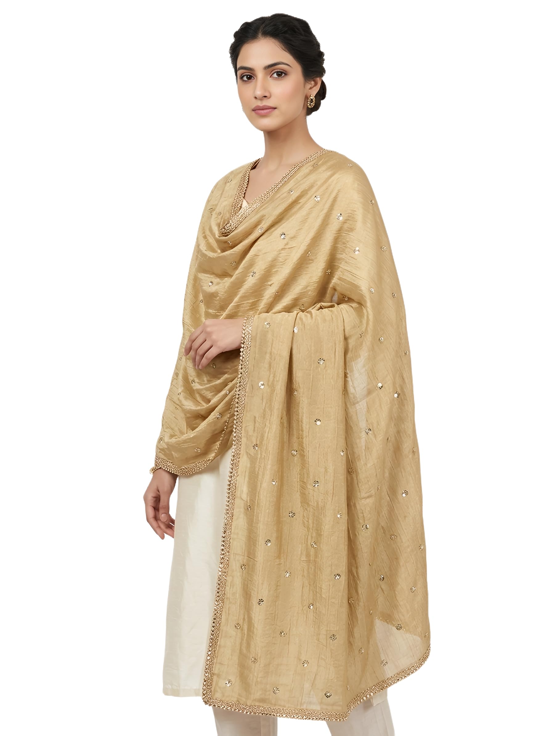 drape essence Women's Golden Sequins Butti Dupatta | Soft Chinon Dupatta For Women | Full 2.5 Mtr Length Dupatta | Ideal for women's Ethnic, Casual, Festivewear.-picture-26