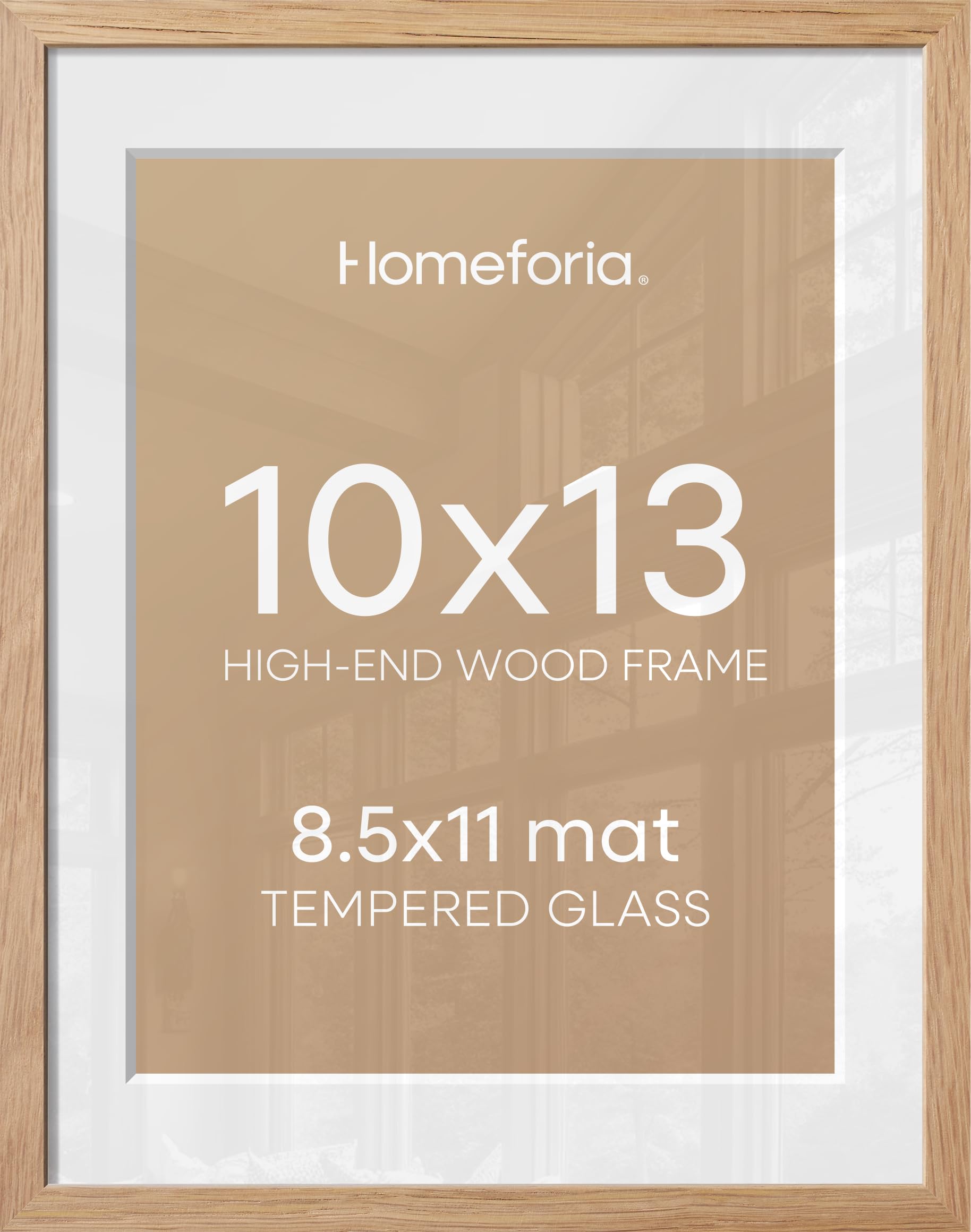 Homeforia 10x13 Natural Oak Picture Frame, High-End Wood, 8.5x11 Mat, Glass | High End Solid Oak Wood, Tempered Glass, Acid-Free 8.5x11 Removable Mat, 10x13 Edge-to-Edge Display 13x10, Wall Kit, Set Of 2