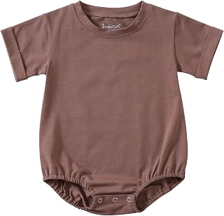 Jimonda Baby Boy Girl Bubble Romper Solid Color Bodysuit Short Sleeve Onesie Organic Cotton T-Shirt