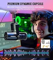 Vista 8 de MAONO Micrófono dinámico, micrófono de PC Podcast USB/XLR con software, ecualizador, toque para silenciar, conector para auriculares, perilla