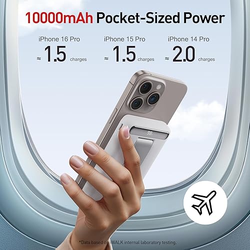 Miniatura 4 de iWALK Qi2 - Banco de energía inalámbrico magnético de 15 W, cargador portátil de 10000 mAh con soporte ajustable y pantalla LED, carga rápida para