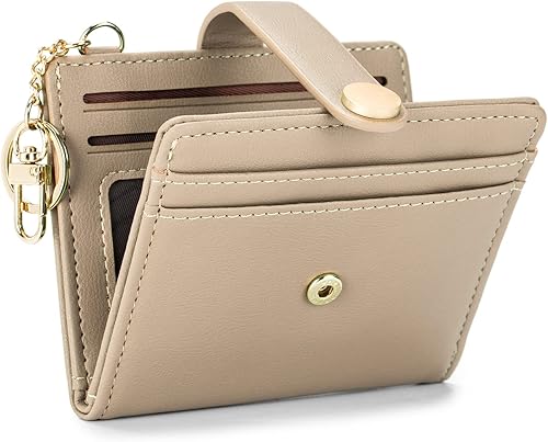 POIUGOYA Cartera delgada para mujer, con bloqueo RFID, tarjetero plegable con bolsillo para monedas, ventana de identificación, llavero