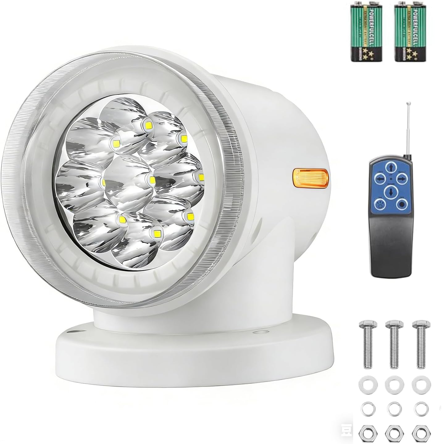 LED Remote Control Search Light for Boats, 60W Marine Spot Hunting Auto Reset 360 Rotating Go Out Searching Backup Lamp with Wireless Remote 6 Strong Magnets Built-in,12V 24V for Truck,SUV,4X4 (White)