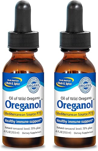 NORTH AMERICAN HERB & SPICE Oréganol – 0.45 onzas líquidas, paquete de 2 – Aceite de orégano orgánico silvestre sin procesar, fuente mediterránea