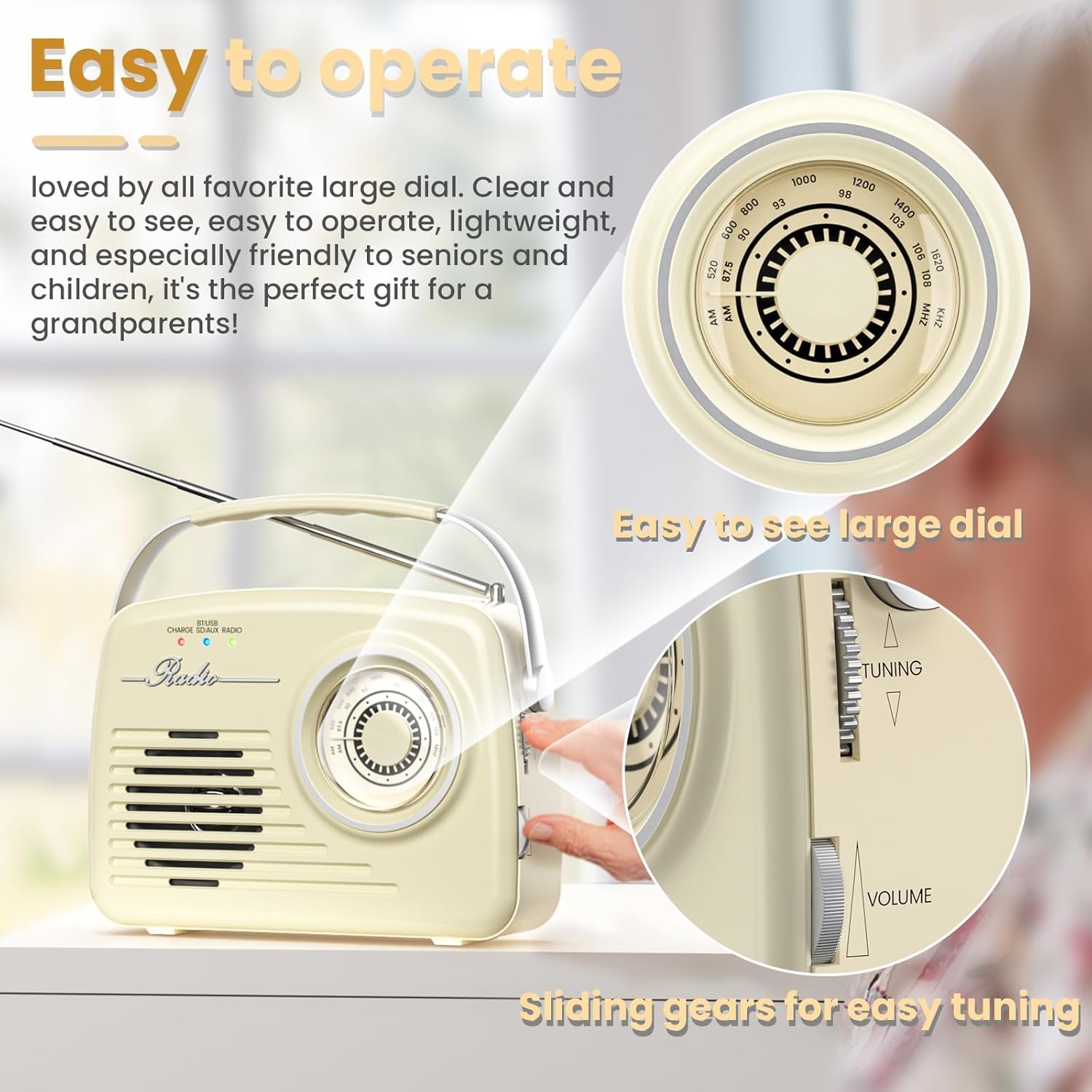 AM FM Radio Portable - Shortwave Radio Battery Powered or Plug in Wall for Home Outdoor, Strong Reception, Digital Time Display, Transistor Antenna, Large Dial Easy to Use, Seniors Small Gfit