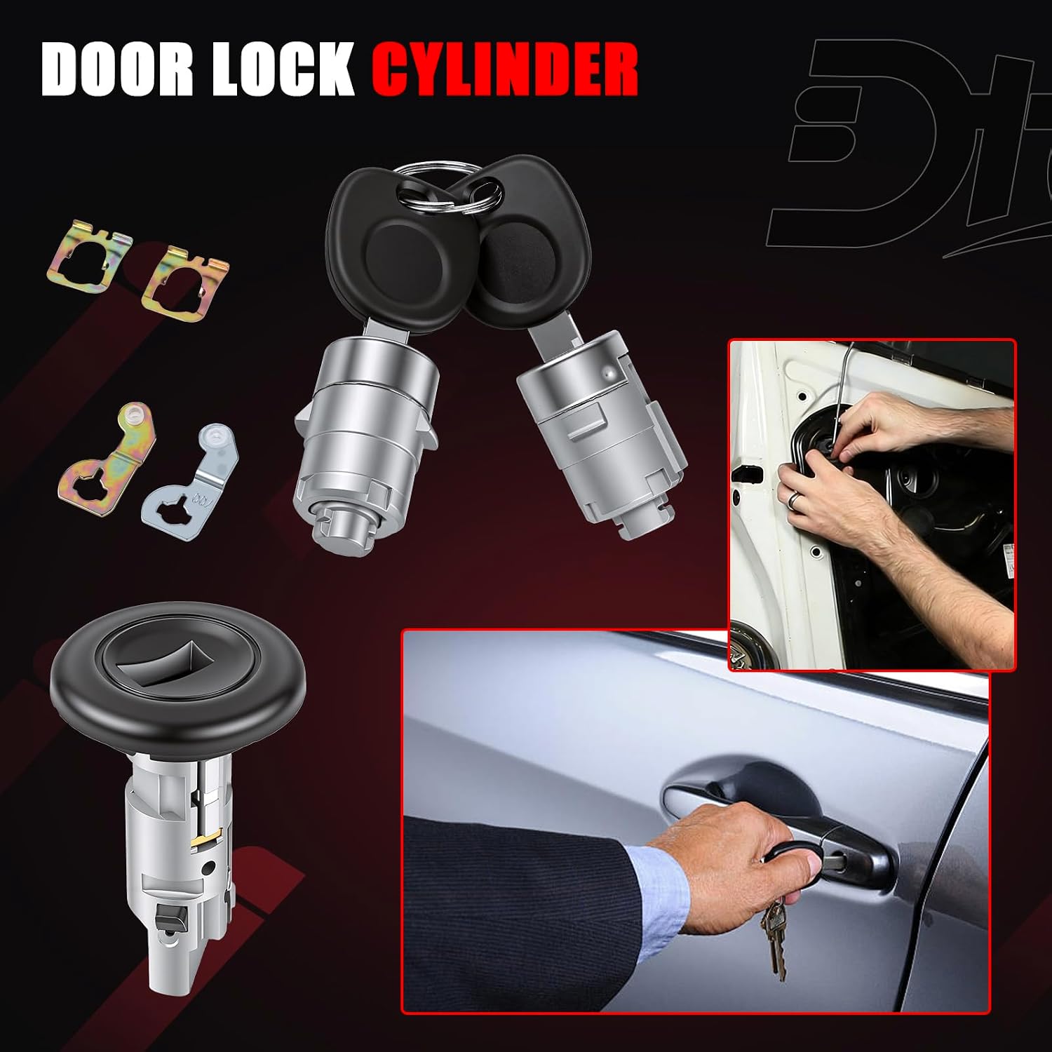 Ignition Switch Lock Cylinder with Pair Front Door Lock Cylinder Compatible with Chevy GMC Cadillac Vehicle Silverado Suburban Tahoe Avalanche, Sierra Yukon, Escalade Replace# 707835, 706592, 598007