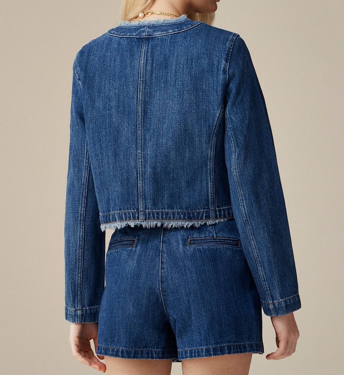 Ladyful Women's Denim Jacket Cropped Button Down Long Sleeve Collarless Frayed Distressed Trendy Jean Jacket Coat - Image 2