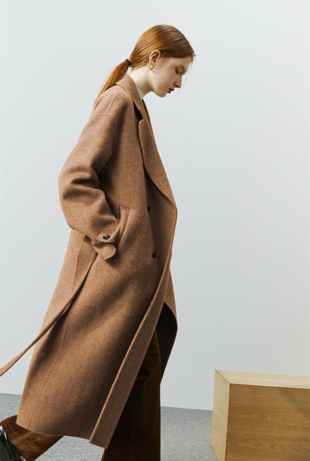 Peaceglad Womens Pea Coats Fall Long Trench Coat Double Breasted Button Down Lapel Belted Peacoat - Image 6