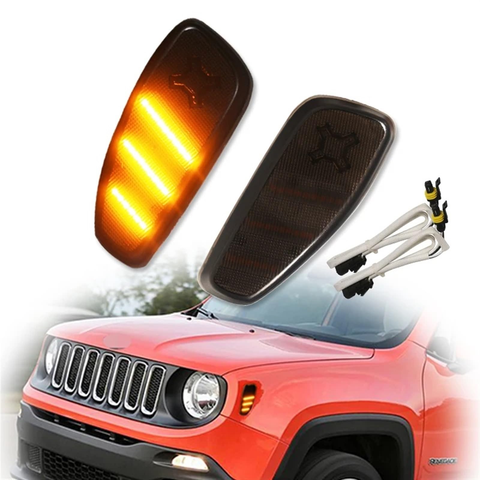 Intermitentes Dinamicos LED Para Jeep para Renegade 2015-up lente ahumada bombilla LED ámbar indicador lateral delantero Kit de luces laterales 12V (Color : Smoked Lens white)