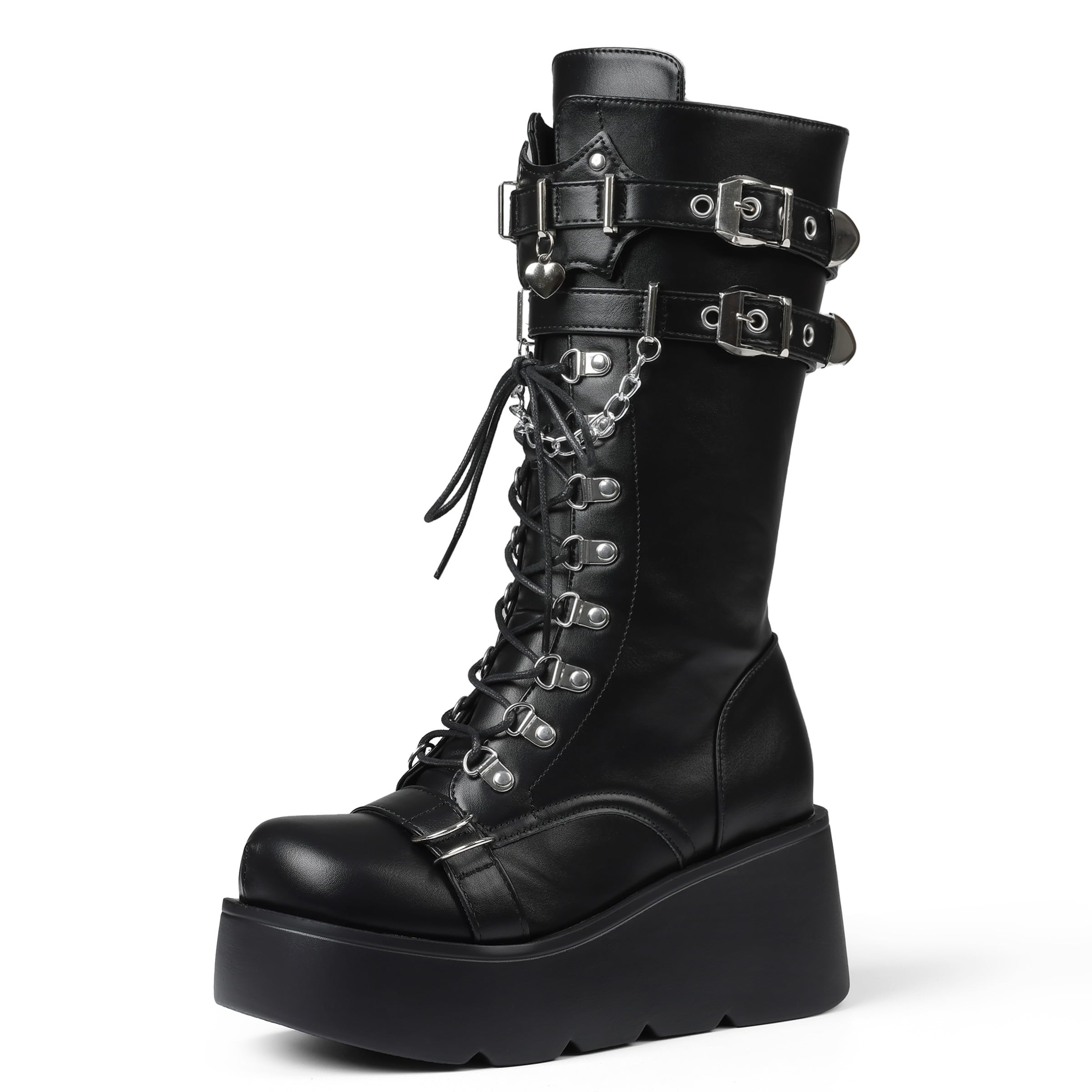 Black Wedge Combat Boots