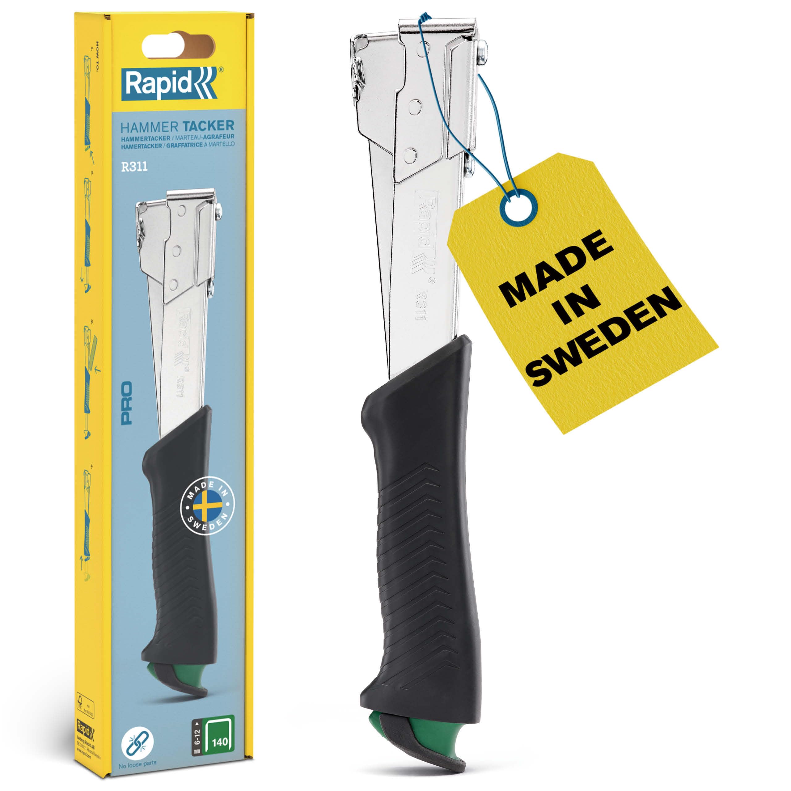 Rapid R311 Hammer Tacker for Roofing/Membranes/Carpeting, Strong All-Steel Construction, Hammer Stapler, Uses Flatwire Staples No. 140, 6-12mm, Box (5001695)