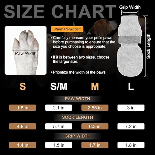 Miniatura 8 de BEAUTYZOO Calcetines antideslizantes para perros pequeños, medianos y grandes, protector de patas de perro con agarre para suelos de madera dura,