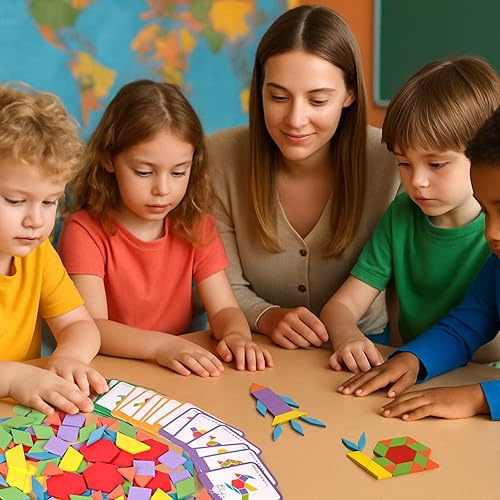 Miniatura 3 de LovesTown 209 piezas de bloques de madera con formas para niños, geométricos con tarjetas de actividades y bolsa de almacenamiento, rompecabezas