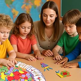 LovesTown 209 PCS Shapes Wooden Pattern Blocks for Kids,Geometric with Activity Cards and Storage Bag, Educational Tangram Puzzles,Great Learning Gift from Parents or Teachers