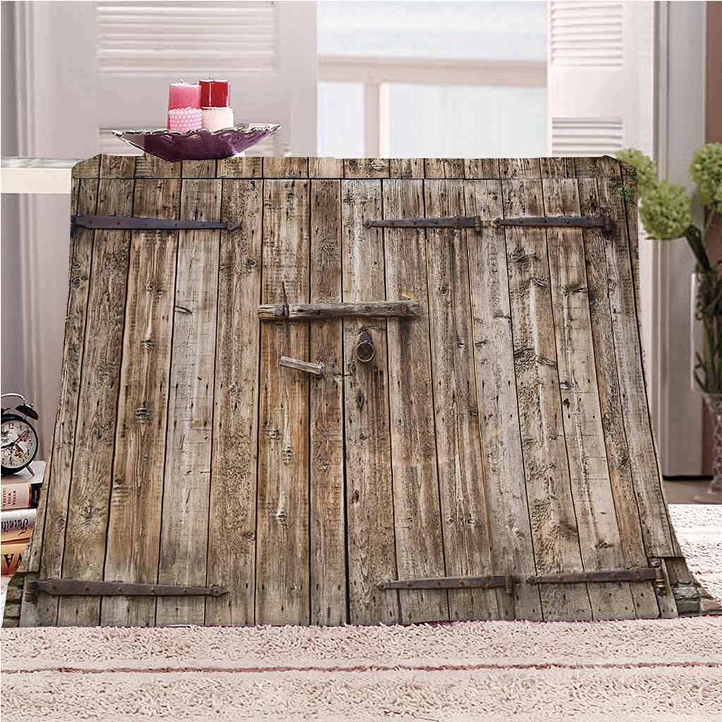 Couverture polaire microfibre 150x200cm chaude et douce motif 3D porte en bois